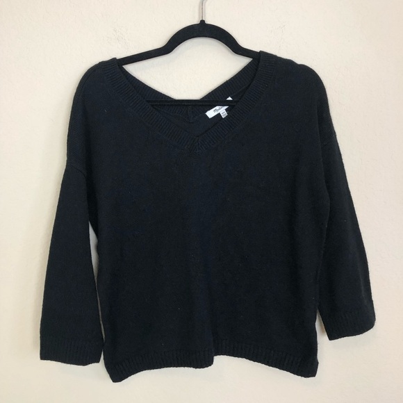 New Madewell Double-V Pullover Knit Sweater in True Black XXS - Picture 3 of 10